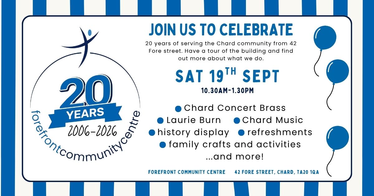 Advertisement for Forefront's anniversary event, showing the anniversary logo and timings of the vent.